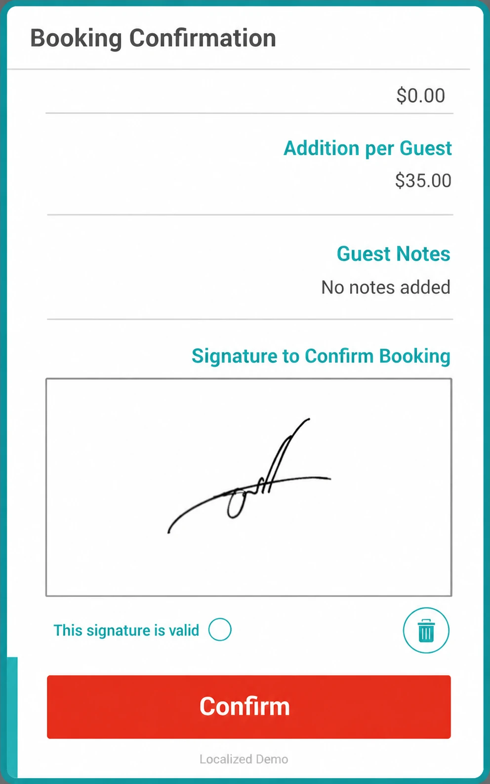 BIZonline localized English demo of digital booking confirmation